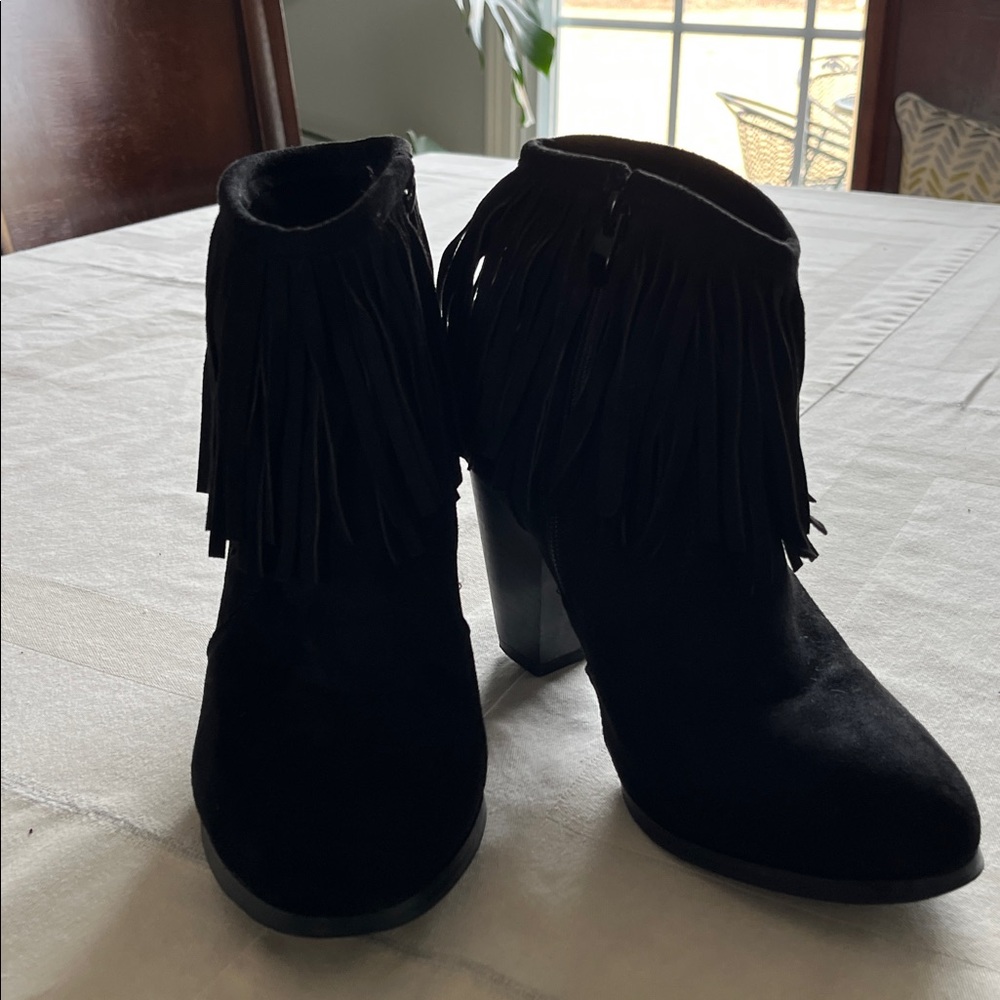 Fringe Black Ankle Women’s Western Style Suede Boots Size 8 - Picture 2 of 6